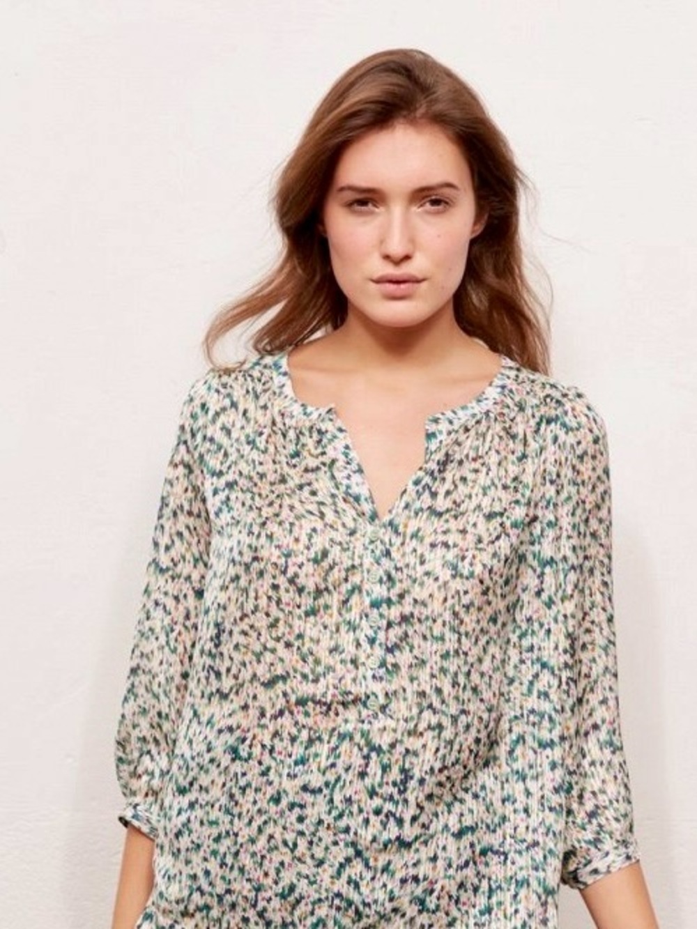 Gerard Darel Printed 3/4 sleeve Blouse in Cream and Green - NWT size 10